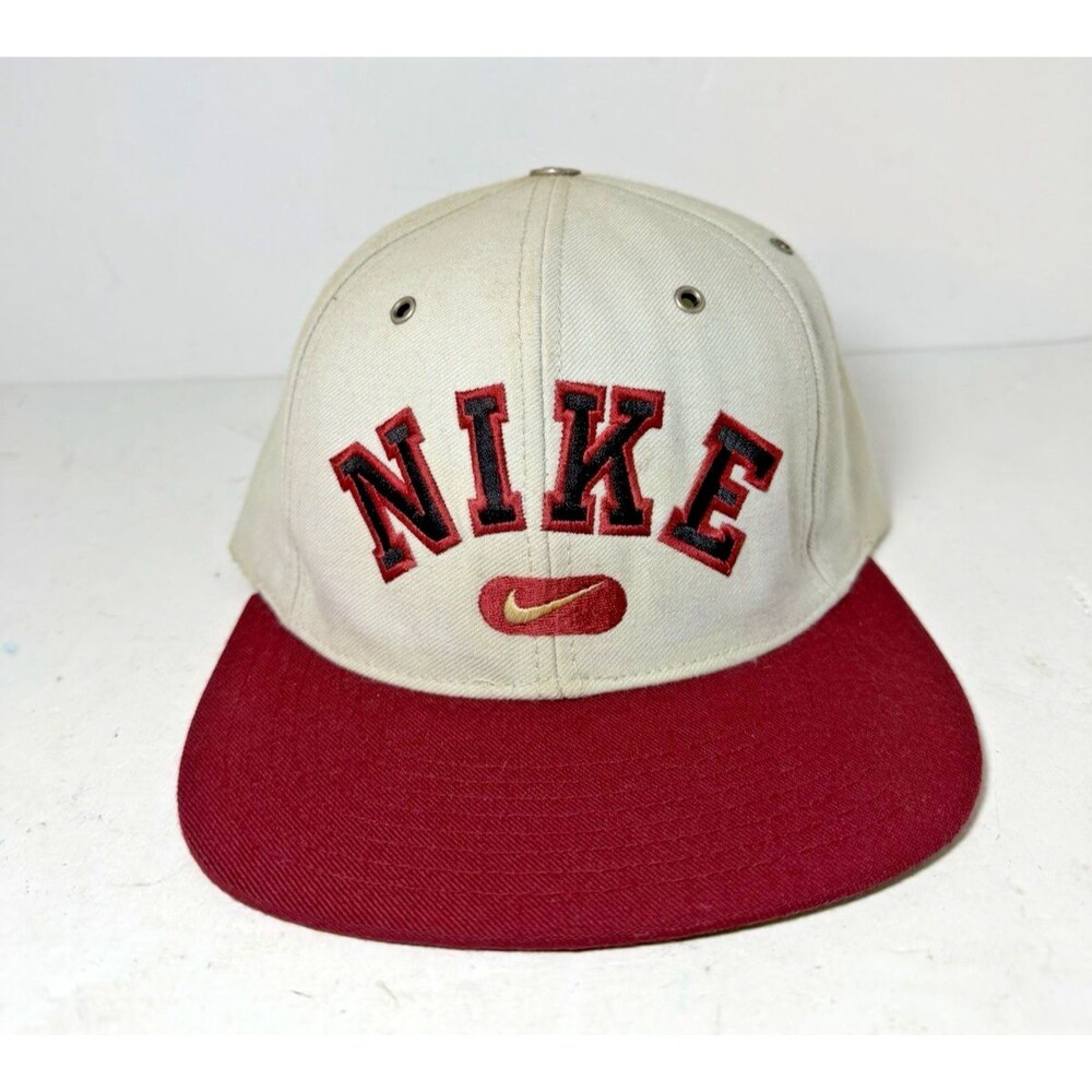 VINTAGE 90's Nike Arch Spellout Hat Cap Snap Back Maroon Embroidered Swoosh y2K